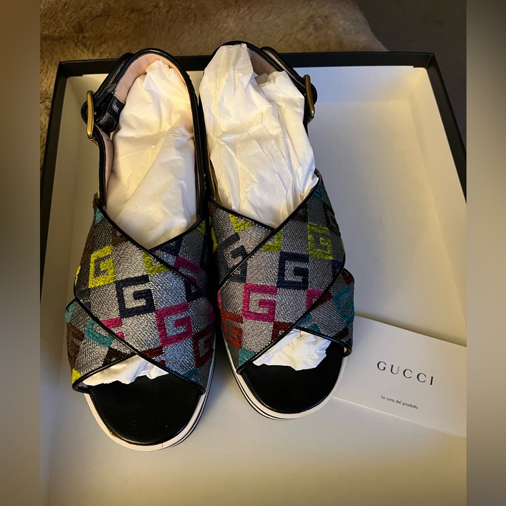 Gucci T. Velvet GG LUREX CUBE SKIPPER MULTICOLOR SANDALS 36.5